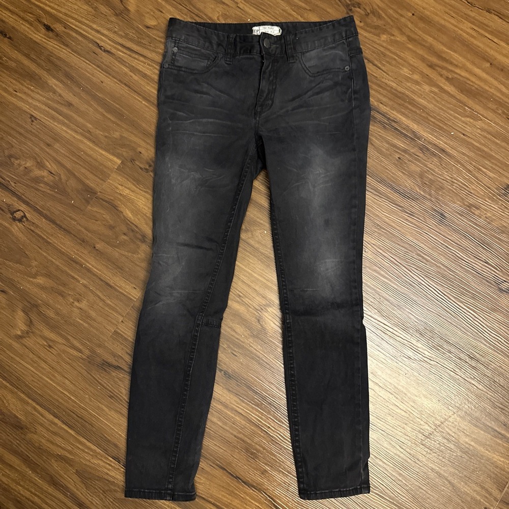 Free People Womens Skinny Jeans Faded Black Ankle Zip Size 27